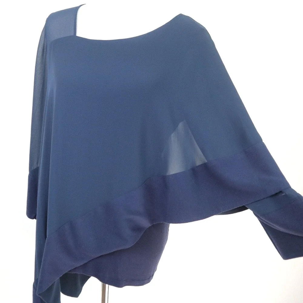 Soft Surroundings Size S Adler Asymmetrical Tunic Satin Mesh Navy Blue